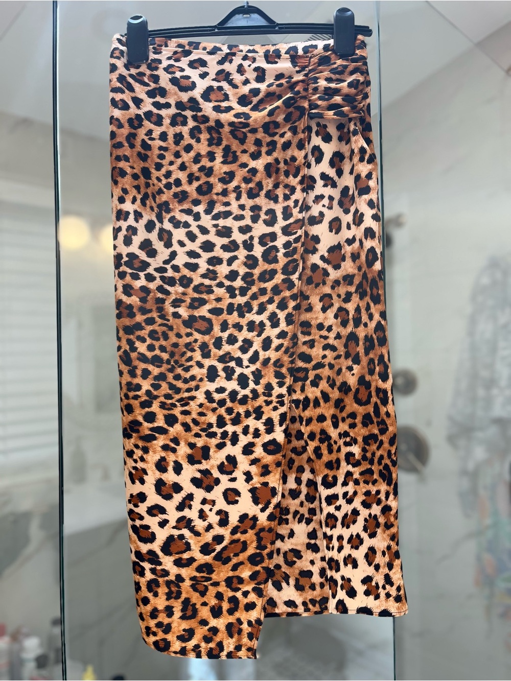 Zara NWT size S Leopard Print Midi Skirt w/ Faux Wrap & Ruching
